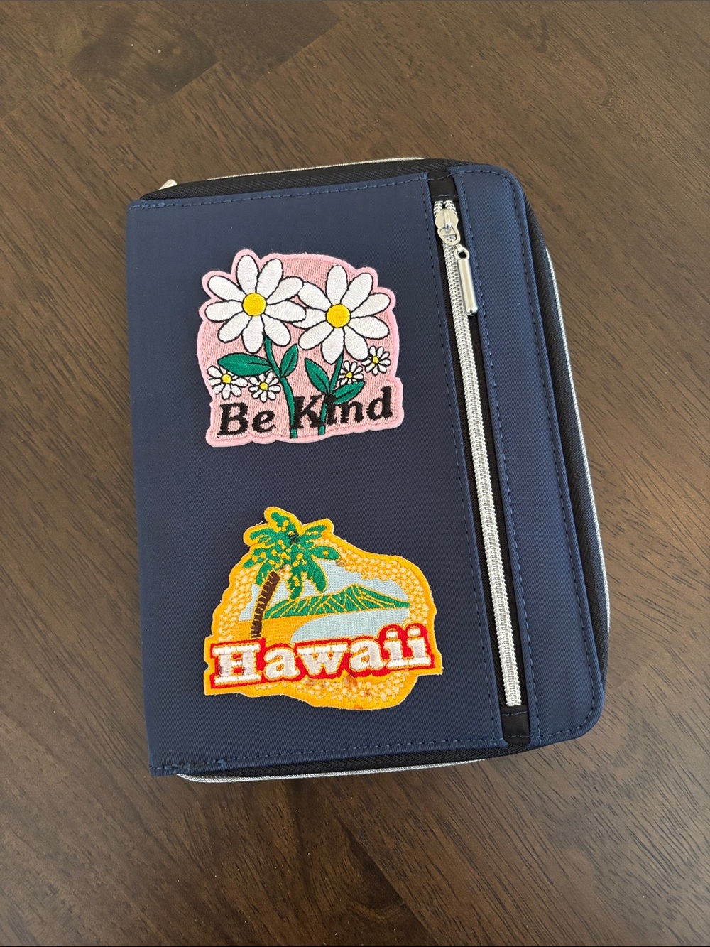 B6 Nylon Slim Notebook Planner Zip Cover Navy Blue with Patches